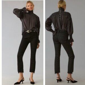 MOTHER Insider Crop Step Fray Flare Jeans Black Goth Stretch Pockets Zip Fly 24